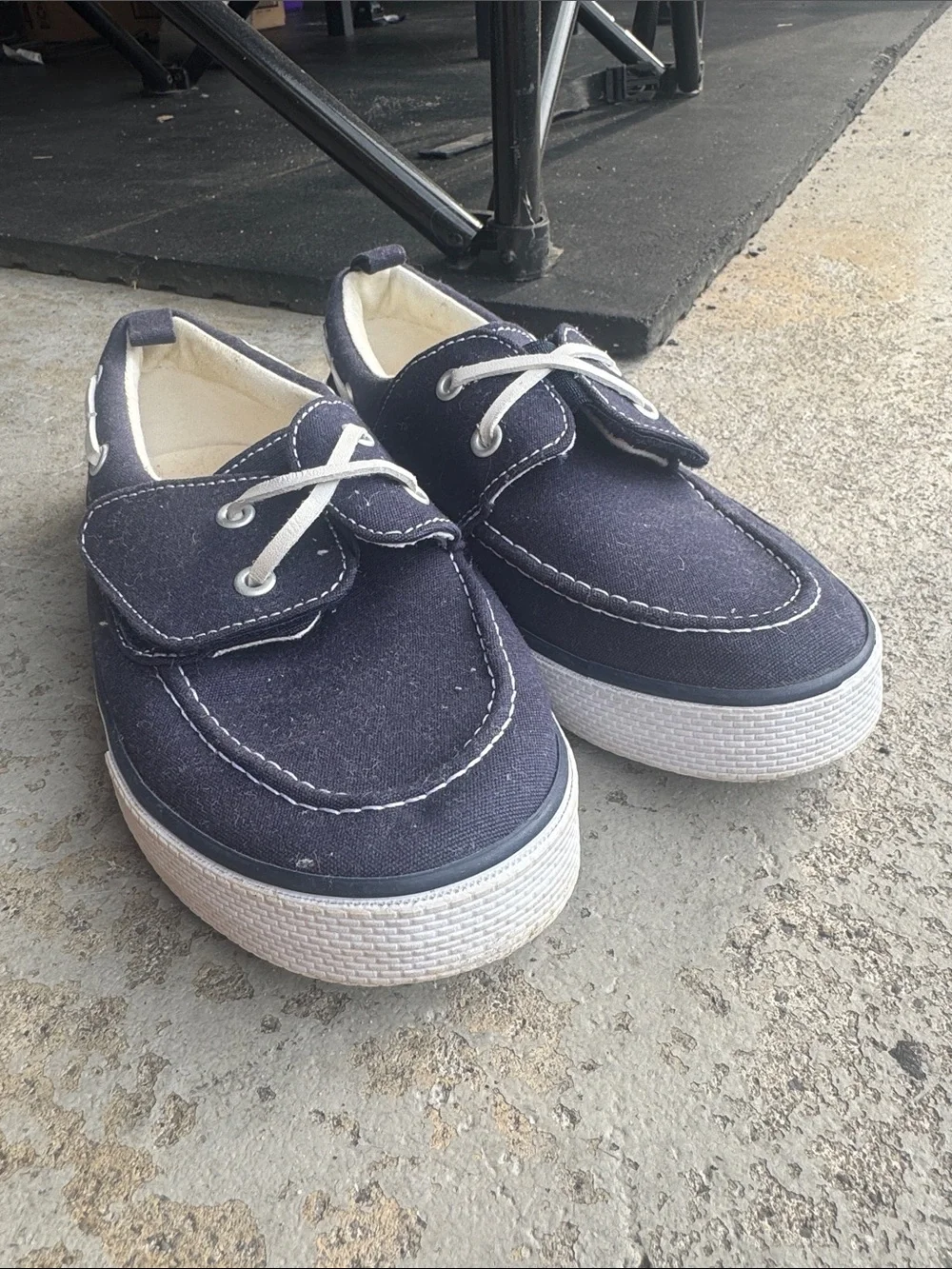 Kids Navy Canvas Boat Shoes with White Laces
